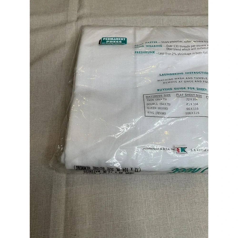 New Vintage Kmart Twin Flat Sheet White No‎ Iron Retro Mod USA Permanent Press